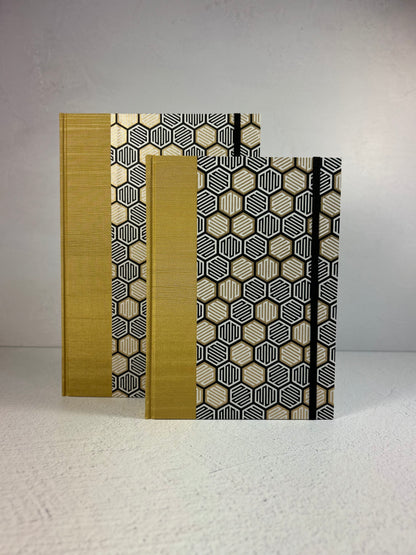 B5 Hardcover Notebook with Yellow and Black Honeycomb Chiyogami Japanese Paper