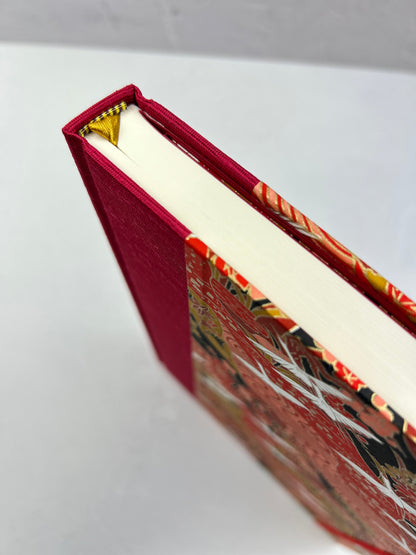 NEW B5 Hardcover Notebook finished in Cardinal Red Japanese book cloth and White Cranes on Red Chiyogami Paper
