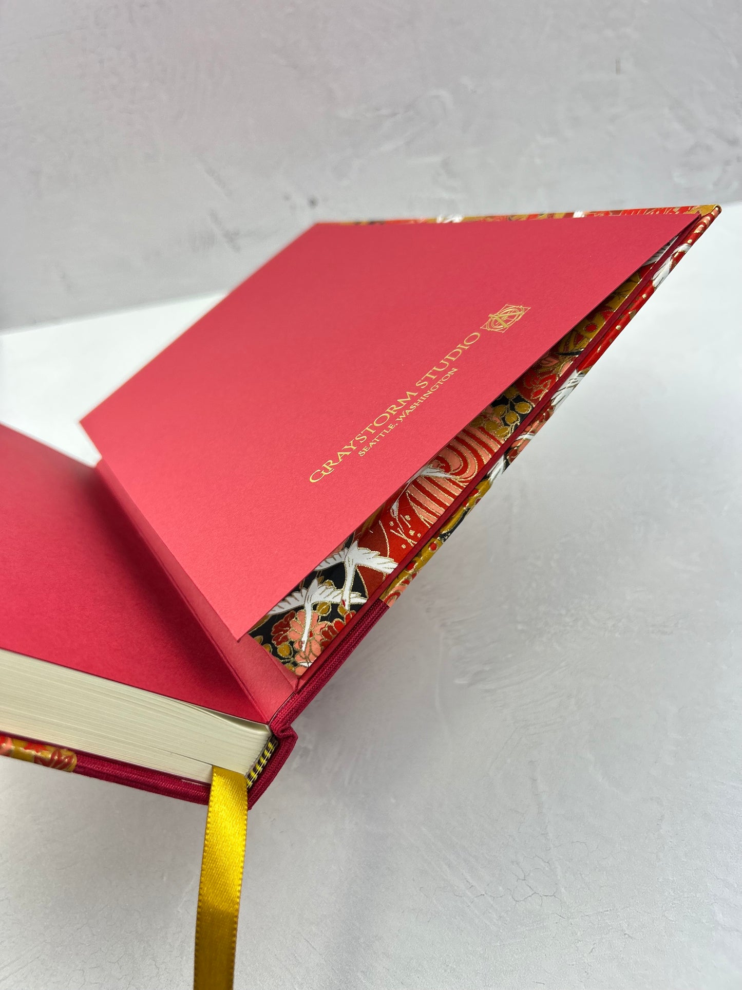 NEW B5 Hardcover Notebook finished in Cardinal Red Japanese book cloth and White Cranes on Red Chiyogami Paper