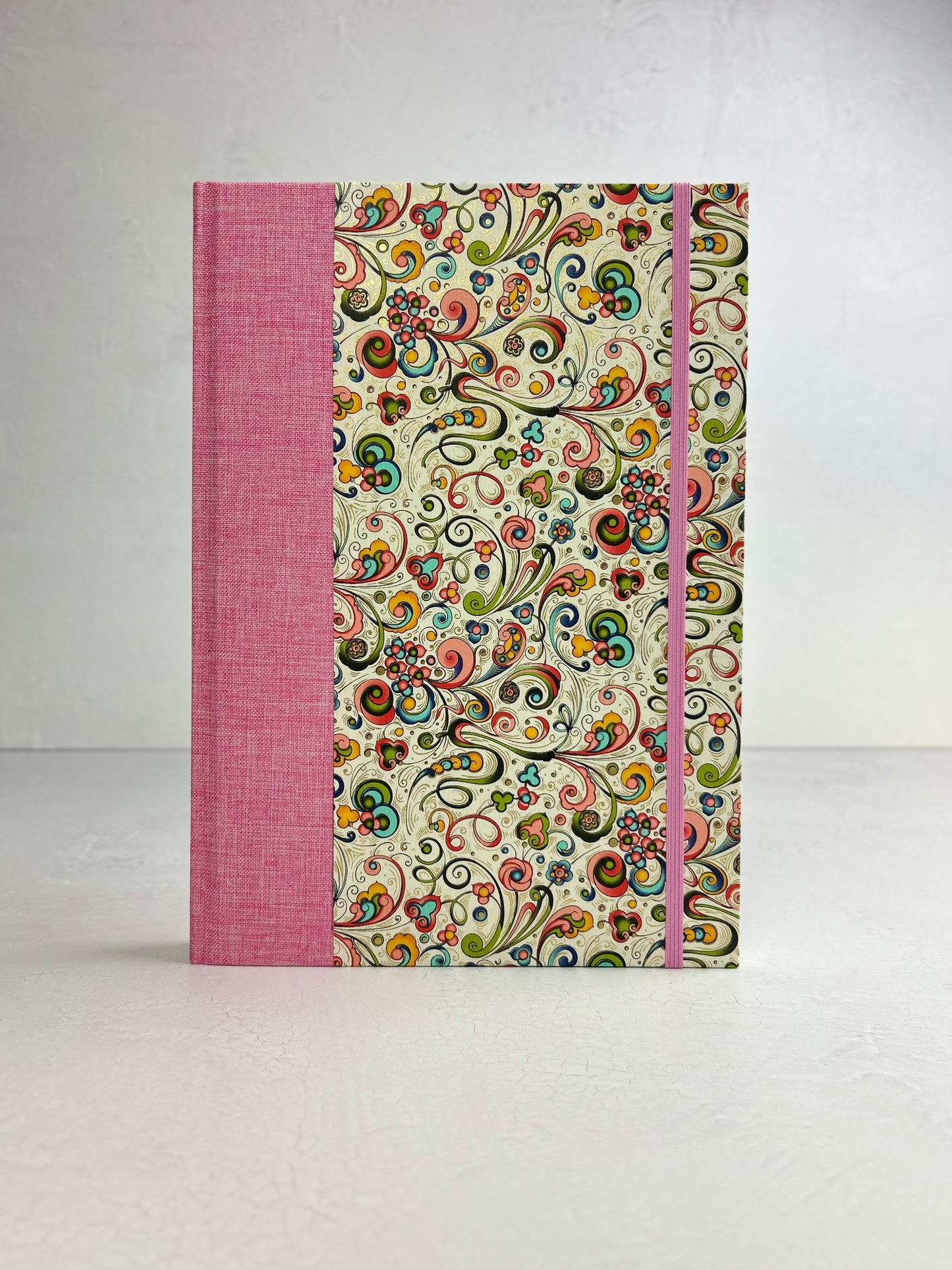 B5 Hardcover Notebook finished in Pink Floral Garden on Italian Florentine Print