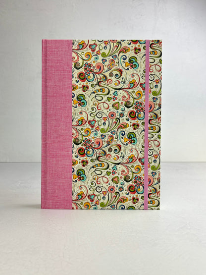 B5 Hardcover Notebook finished in Pink Floral Garden on Italian Florentine Print