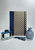 B5 192-page Hardcover Journal finished in Cadet Blue Japanese book cloth and Checkered Chiyogami Paper