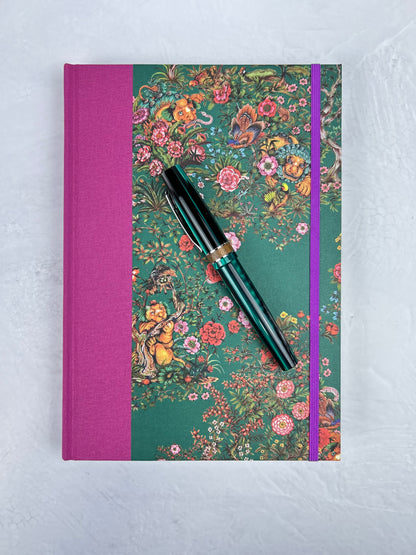 B5 192-page Hardcover Journal finished in Berry Bloom Verona book cloth and Oasis Print by Phannapast Taychamaythakool