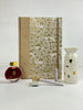 B5 192-page Hardcover Journal finished in Creme Satin Japanese book cloth and Gold on White Chiyogami Paper