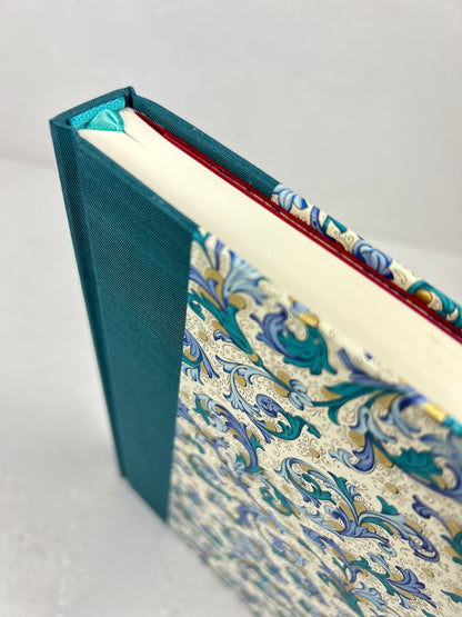 A5 160-page Hardcover Journal finished in Marine Blue Japanese book cloth and blue paisley Florentine Italian print