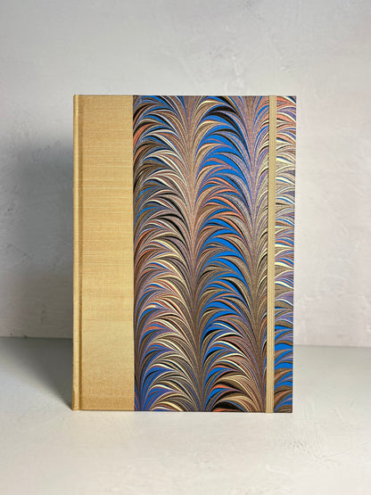 B5 Hardcover Notebook finished in Renato Crepaldi Blue and Brown Fern Marble Paper