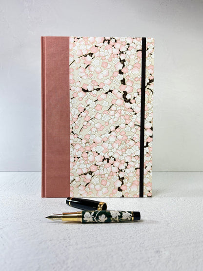 B5 192-page Hardcover Notebook finished Pink and White Cherry Blossoms Chiyogami Japanese Paper