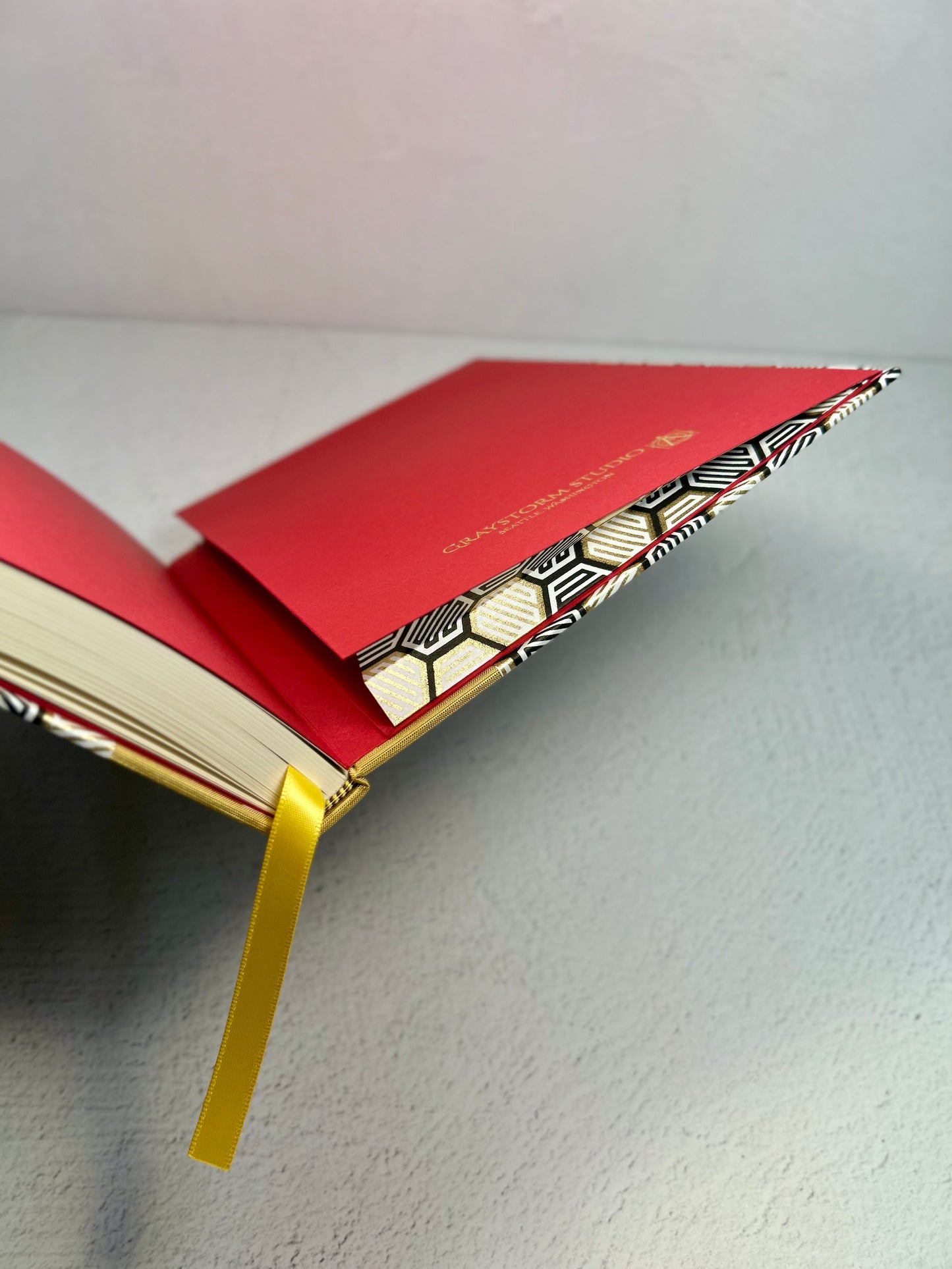 B5 Hardcover Notebook with Yellow and Black Honeycomb Chiyogami Japanese Paper