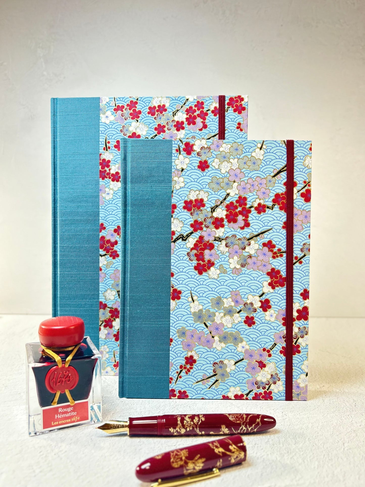 (PRE-ORDER October Delivery) B5 192-page Hardcover Notebook finished in Red and White Cherry Blossom Chiyogami Paper