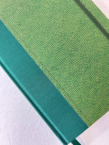 (PRE-ORDER OCTOBER DELIVERY) A5 Hardcover Notebook with Golden Polka Dots on Green Chiyogami Paper
