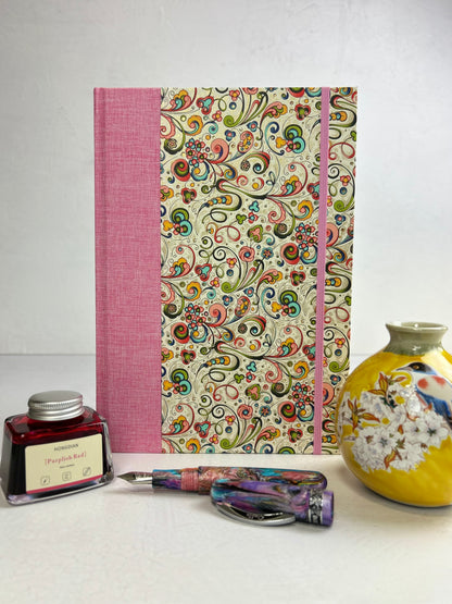 B5 Hardcover Notebook finished in Pink Floral Garden on Italian Florentine Print