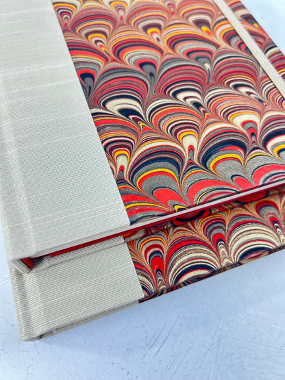 B5 Hardcover Notebook finished in Platinum Japanese book cloth and Italian hand-marbled Renato Crepaldi paper