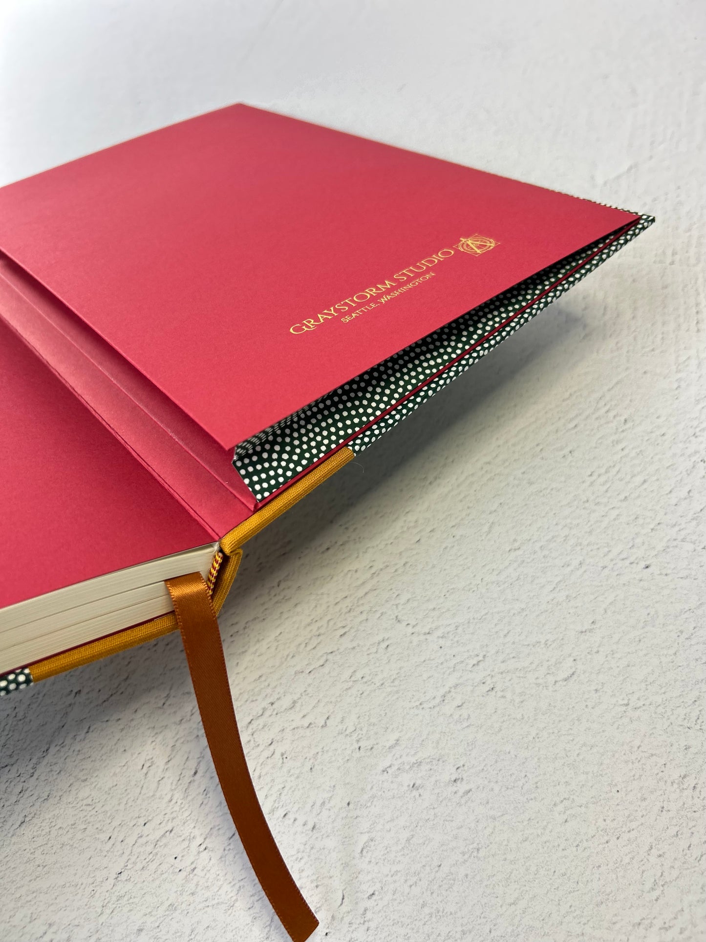A5 Hardcover Notebook finished in White Polka Dots on Green Chiyogami Paper