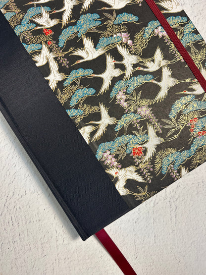 B5 Hardcover Notebook with White Cranes Chiyogami Japanese Paper