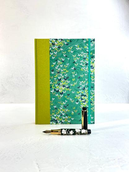 B5 192-page Hardcover Journal finished in Lemongrass Verona book cloth and Butterfly Chiyogami Paper