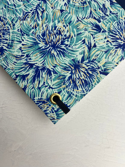 B5 192-page Hardcover Journal finished in cadette blue Japanese book cloth and blue Peonies Chiyogami Paper