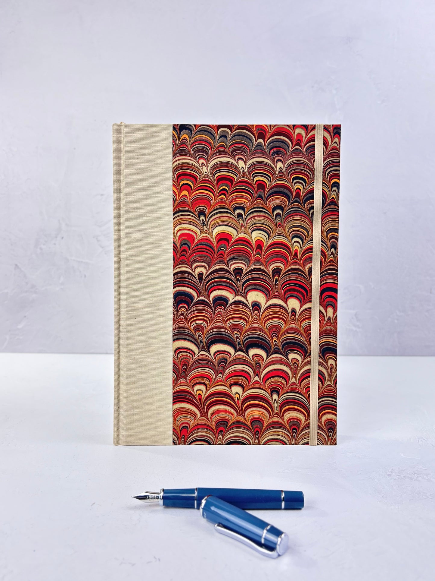 B5 Hardcover Notebook finished in Platinum Japanese book cloth and Italian hand-marbled Renato Crepaldi paper