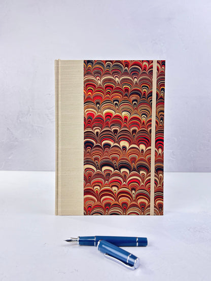 B5 Hardcover Notebook finished in Platinum Japanese book cloth and Italian hand-marbled Renato Crepaldi paper