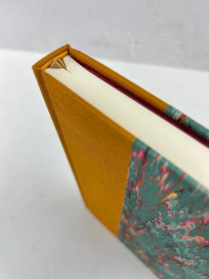 B5 192-page Hardcover Journal finished in Ochre Japanese book cloth and green French Marble Paper
