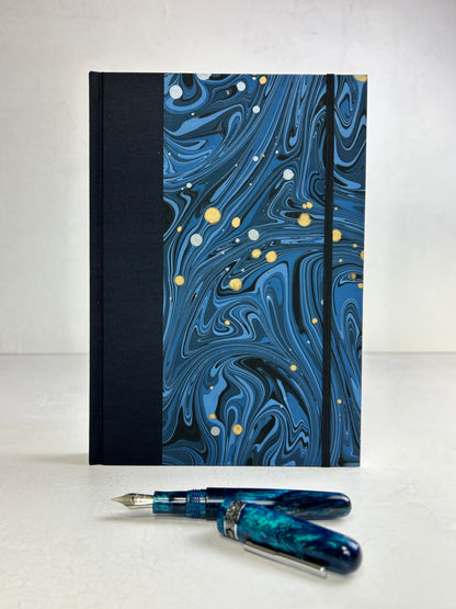 B5 192-page Hardcover Journal finished in Black Japanese book cloth and Renato Crepaldi hand marbled decorative paper
