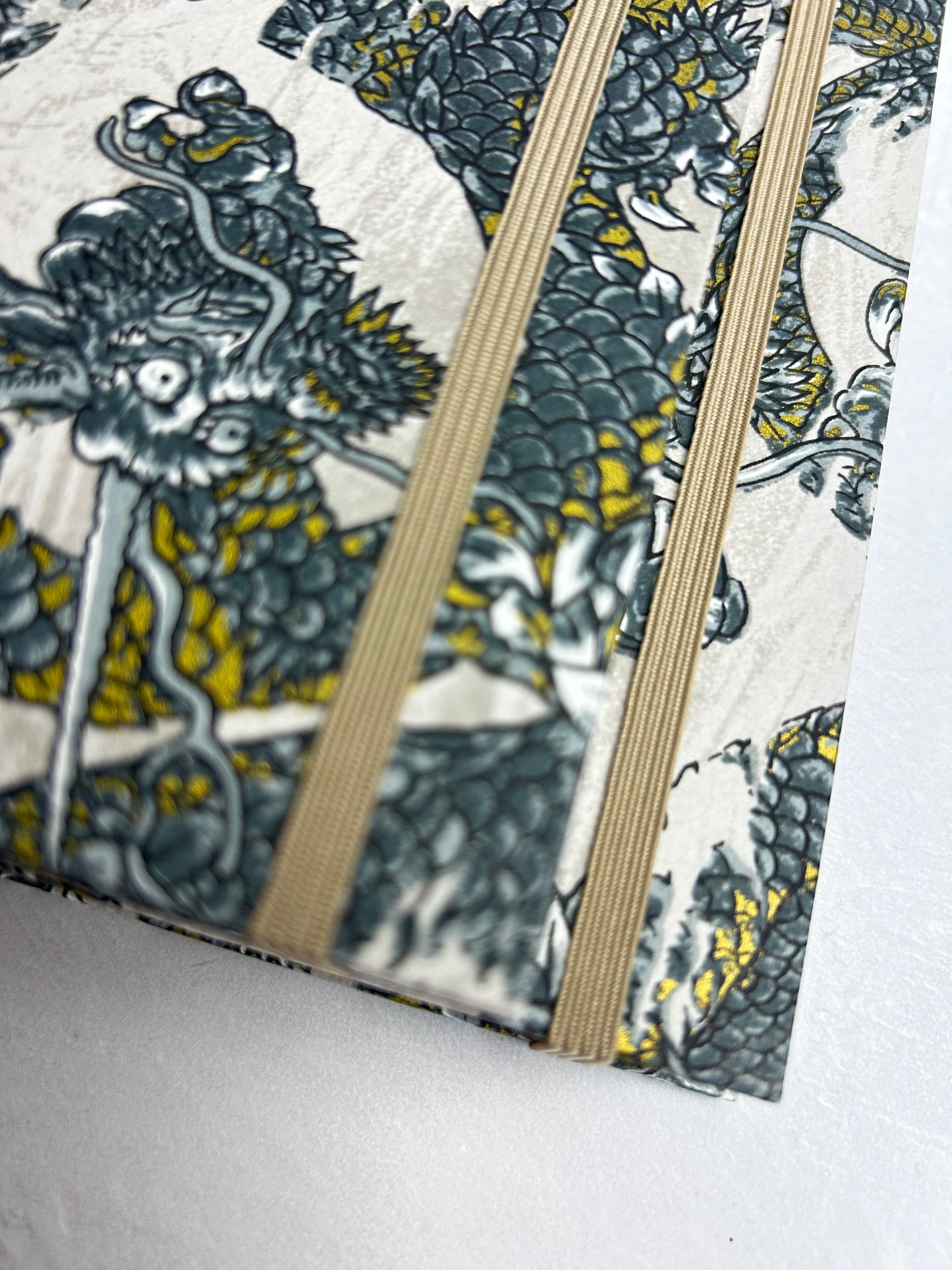 A5 160-page Hardcover Journal finished in Bronze Japanese book cloth and Dragon Chiyogami Paper