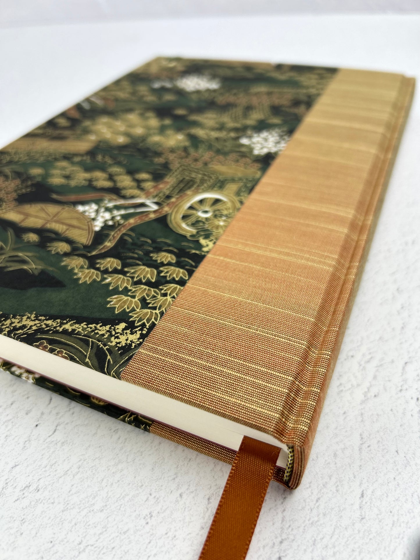 NEW A5 Hardcover Notebook finished in Bronze Japanese book cloth and Classic Green Gold Chiyogami Paper