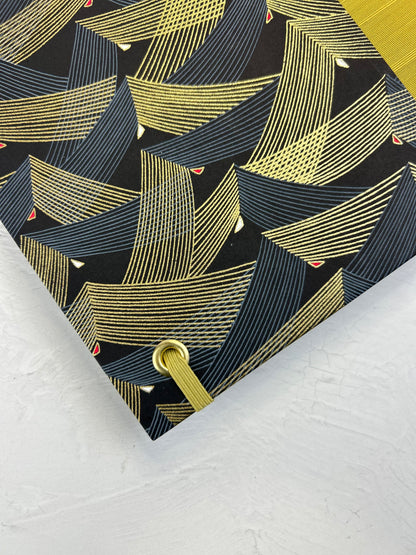 A5 160-page Hardcover Journal finished in Yellow Gold Japanese book cloth and Golden Peaks Chiyogami Decorative Paper