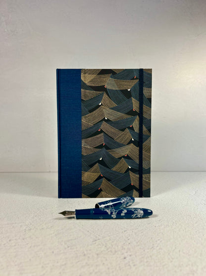 (PRE-ORDER October Delivery) A5 Hardcover Notebook finished in Golden Peaks on Black Chiyogami Paper