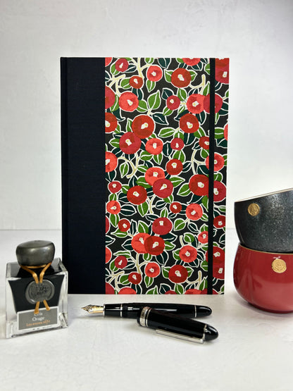 B5 Hardcover Cover Notebook finished in Red Poppies on Black Chiyogami Paper
