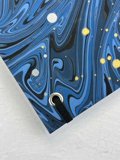 A5 160-page Hardcover Journal finished in Black Japanese book cloth and Renato Crepaldi hand marbled decorative paper