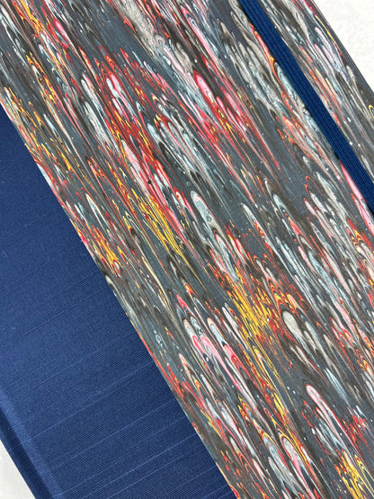 A5 160-page Hardcover Journal finished in Cadette Blue Japanese book cloth and French Marbled Paper