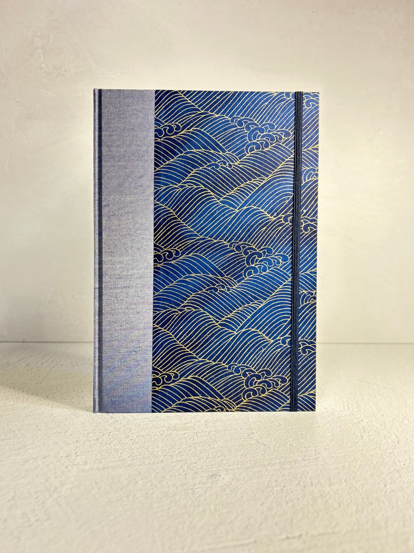B5 Hardcover Notebook finished in Golden Waves on Blue Chiyogami Paper