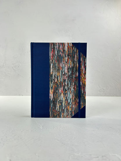 A5 160-page Hardcover Journal finished in Cadette Blue Japanese book cloth and French Marbled Paper