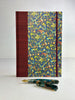 B5 192-page Hardcover Journal finished in Dark Red Japanese book cloth and Floral Italian Florentine Paper
