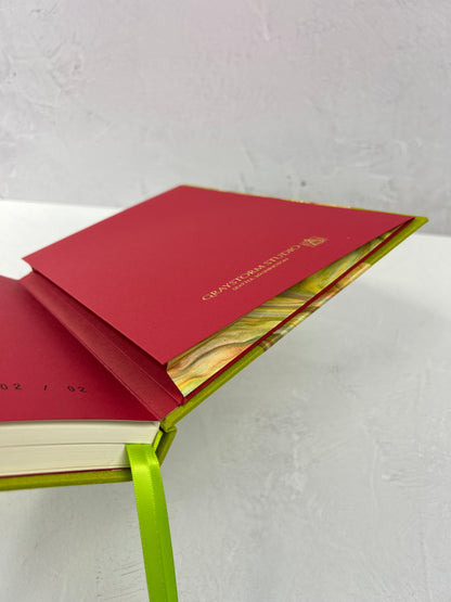B5 192-page Hardcover Journal finished in Lemon Grass Verona book cloth and yellow/green French Marble Paper