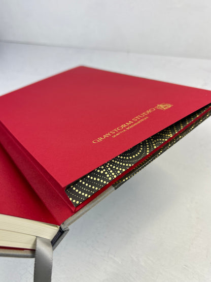 A5 160-page Hardcover Journal finished in Blue Gold Japanese book cloth and Gold on Bronze Chiyogami Decorative Paper