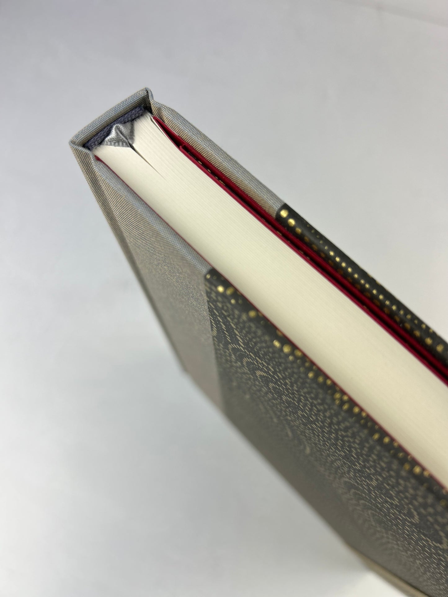 A5 160-page Hardcover Journal finished in Blue Gold Japanese book cloth and Gold on Bronze Chiyogami Decorative Paper