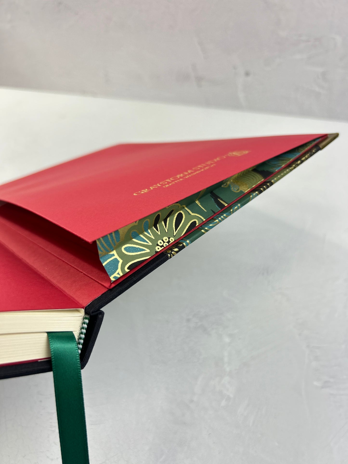 A5 Hardcover Notebook finished in Black Japanese book cloth and bold botanical Chiyogami Paper