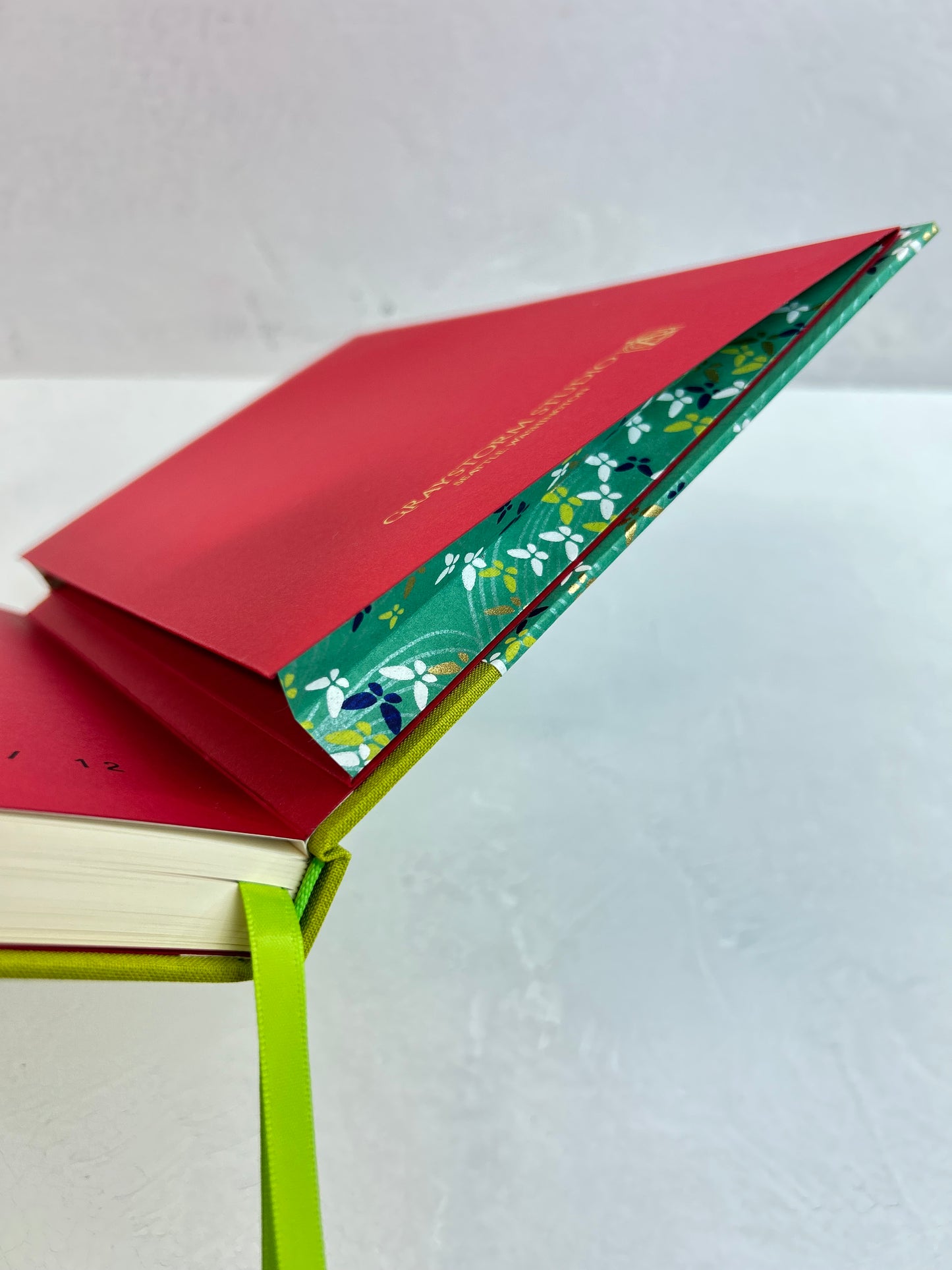 A5 160-page Hardcover Journal finished in Lemongrass Verona book cloth and Butterfly Chiyogami Paper