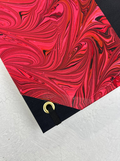 B5 192-page Hardcover Journal finished in Black Japanese book cloth and red hand marbled paper by Daniel Gaál
