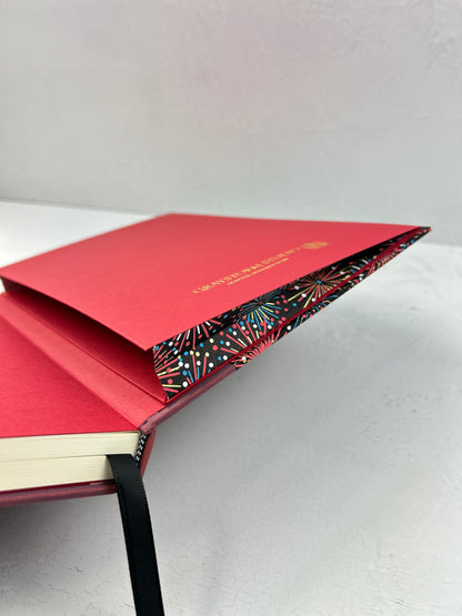 (JANUARY 2026 DELIVERY) B5 Hardcover Notebook finished in Rust Blue Japanese book cloth and Chiyogami Fireworks on Black