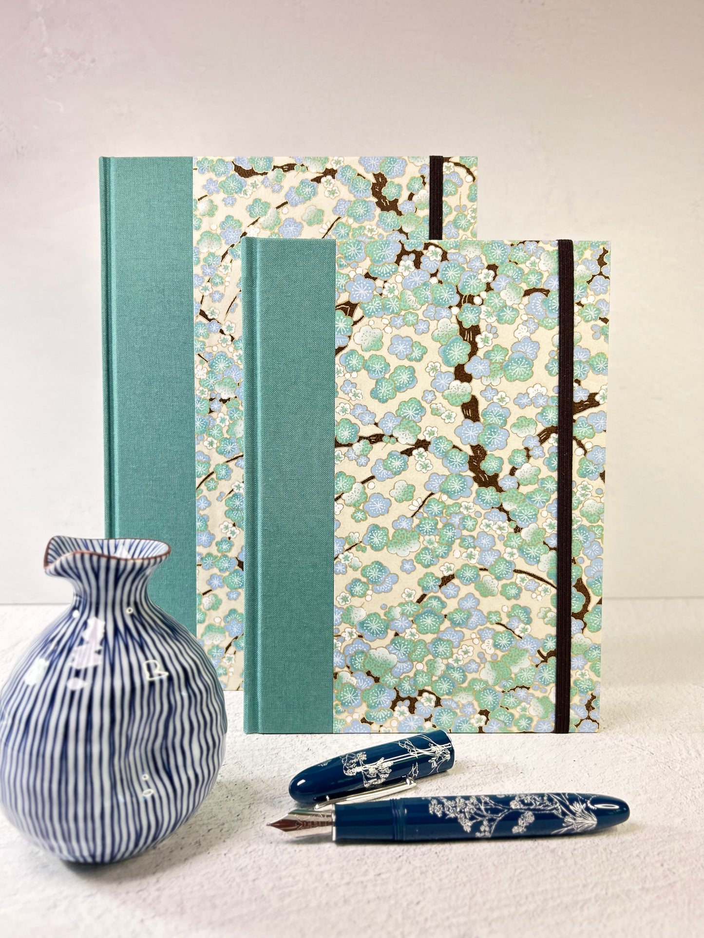 B5 192-page Hardcover Notebook finished Blue Cherry Blossoms Chiyogami Japanese Paper