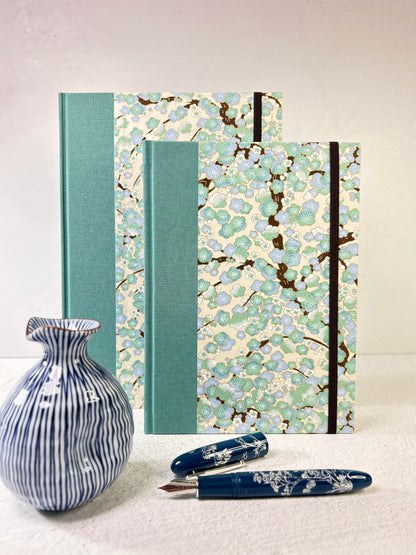 B5 192-page Hardcover Notebook finished Blue Cherry Blossoms Chiyogami Japanese Paper