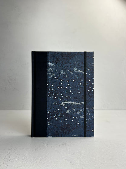 A5 160-page Hardcover Journal in finished Black Japanese book cloth and dark blue Chiyogami Paper
