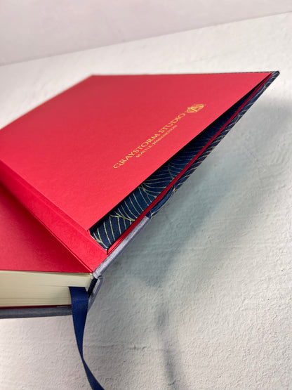 (PRE-ORDER October Delivery) A5 Hardcover Notebook finished in Golden Waves on Blue Chiyogami Paper