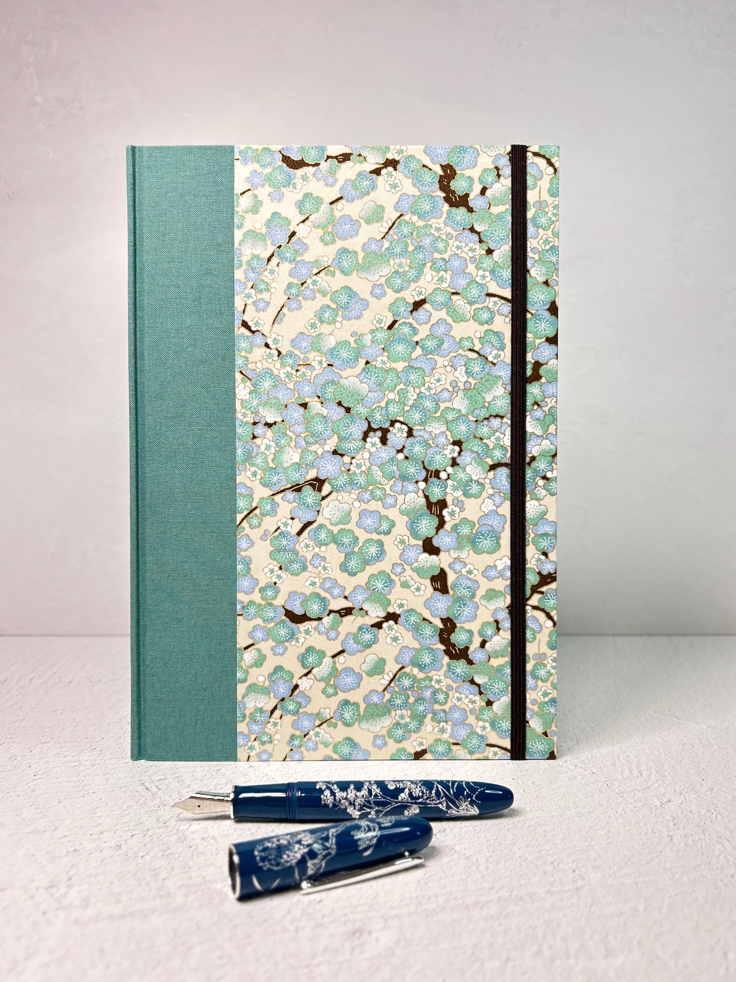 B5 192-page Hardcover Notebook finished Blue Cherry Blossoms Chiyogami Japanese Paper