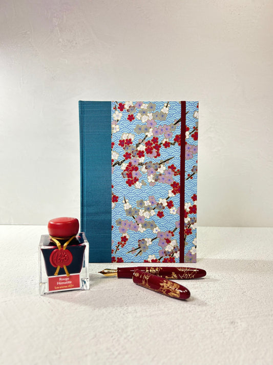 A5 160-page Hardcover Notebook finished in Red and White Cherry Blossom Chiyogami Paper