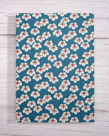 Katazome-shi Blue with White Blossoms, Handcrafted B5 Hardcover Notebook
