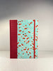 A5 Hardcover Notebook finished in Scarlet Red Japanese Bookcloth and Red/Orange Koi Fish on Aqua Chiyogami Paper