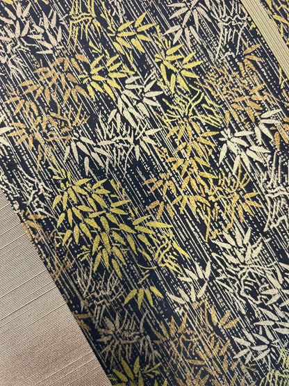 A5 Hardcover Notebook finished in soft gold Japanese Bookcloth and gold/bronze bamboo on black Chiyogami Paper